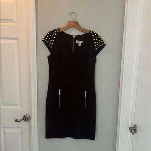 Michael Kors Chocolate Brown Dress with Gold Studded Sleeves